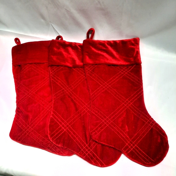 NWOT 3 Christmas Red embossed plush Stockings - Picture 2 of 3